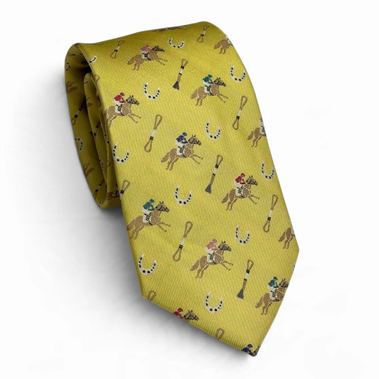 "Riders Up" 100% Silk Neck Tie in Yellow by Logan's