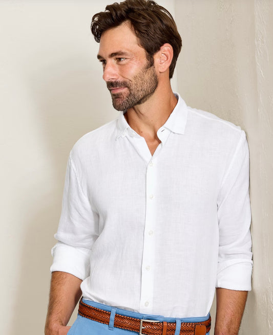 Paradisio Plaid Linen Long-Sleeve Shirt in White by Tommy Bahama