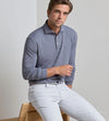 Lyons Stripe Performance Jersey Long-Sleeve Polo in Blue Haze by Peter Millar