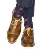 Classic Navy With Tigerlily Orange Basketball Mid Calf Socks by Dapper Classics