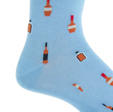 Sky Blue with Black, Burnt Orange and Red Bourbon Bottles Cotton Sock by Dapper Classics