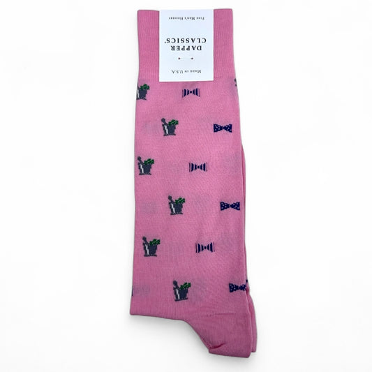 Mint Julep & Bow Tie Mid Calf Socks in Pink by Dapper Classics