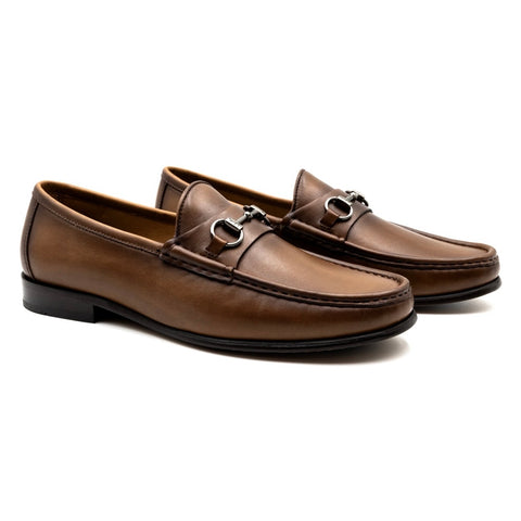 Addison Calf Leather Horse Bit Loafer in Brandy by Martin Dingman