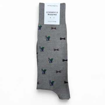Mint Julep & Bow Tie Mid Calf Socks in Grey by Dapper Classics