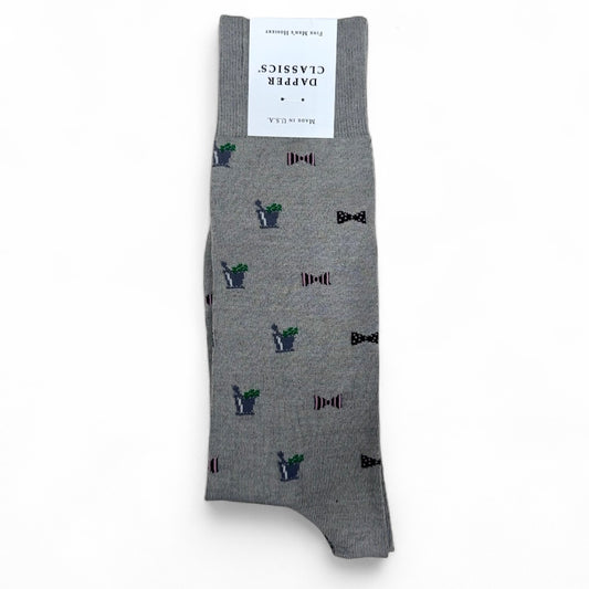 Mint Julep & Bow Tie Mid Calf Socks in Grey by Dapper Classics