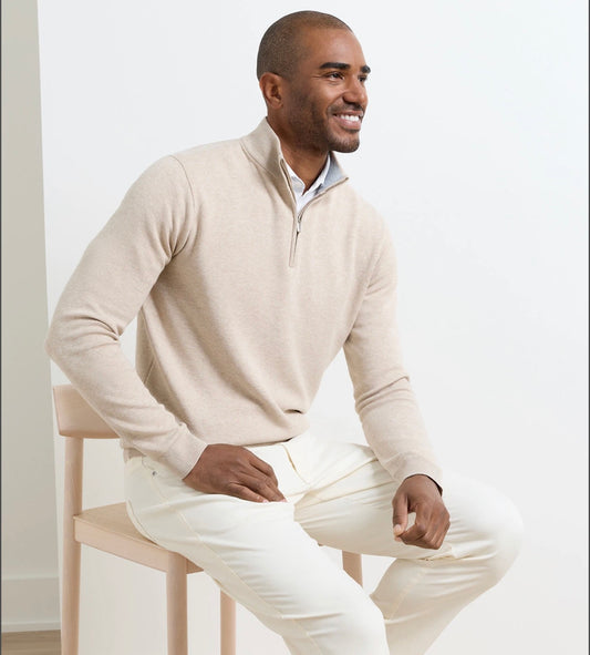 Coolspun Lite Cotton Quarter-Zip Sweater in Truffle by Peter Millar