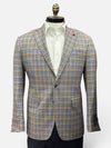 Wool, Silk & Linen Blend Plaid Sport Coat in Tan/Blue by TailoRed