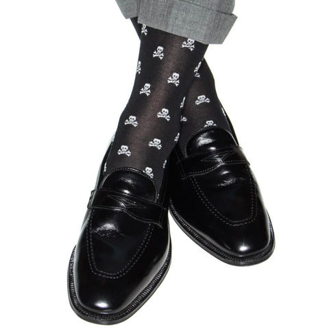 Black With White Skull and Crossbones Mid-Calf Socks by Dapper Classics