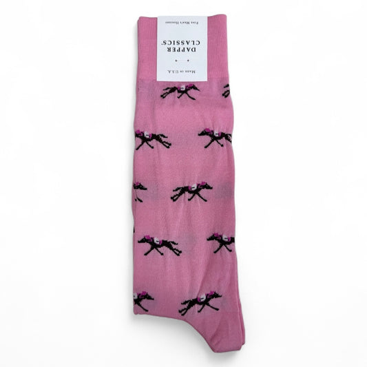 Horse Racing Mid Calf Socks in Pink by Dapper Classics