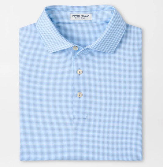 Gingham Performance Jersey Polo in Cottage Blue by Peter Millar