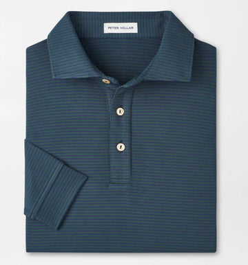 Lyons Stripe Performance Jersey Long-Sleeve Polo in Nordic Pine by Peter Millar
