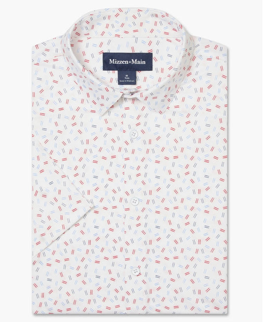Halyard Short Sleeve Dress Shirt in Red Hot Scattered Dash by Mizzen+Main