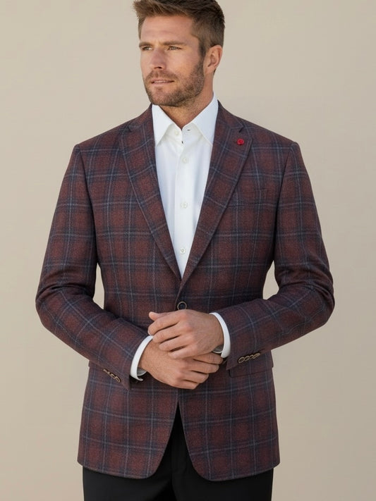 100% Wool Plaid Sport Coat in Rust/Navy by TailoRed