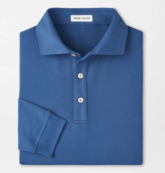 Lyons Performance Jersey Long-Sleeve Polo in Blue Haze by Peter Millar