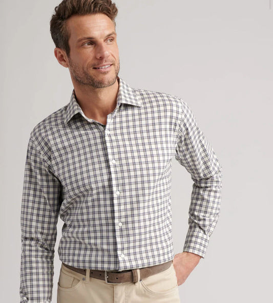 Lenox Crown Lite Cotton-Stretch Sport Shirt in Winter Ivory by Peter Millar