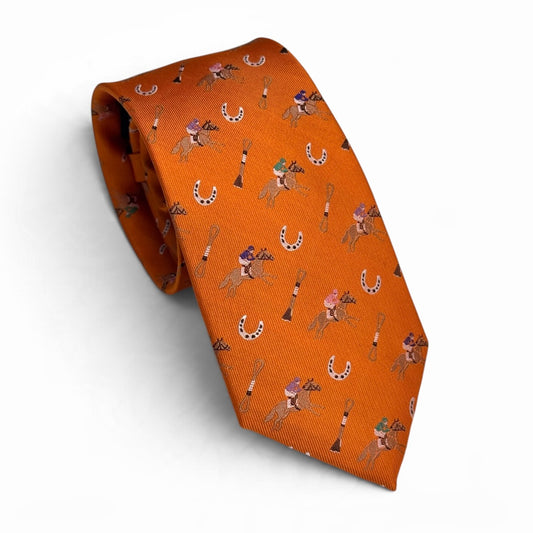 "Riders Up" 100% Silk Neck Tie in Orange by Logan's