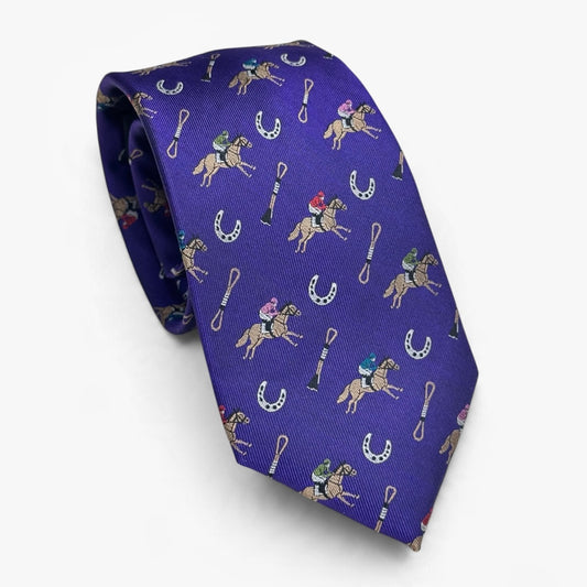 "Riders Up" 100% Silk Neck Tie in Purple by Logan's