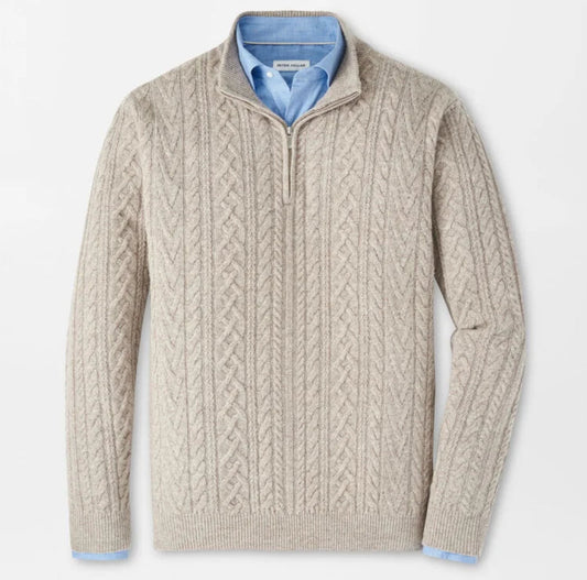 Crescent Ridge Cable Quarter-Zip Sweater in Light Elm by Peter Millar