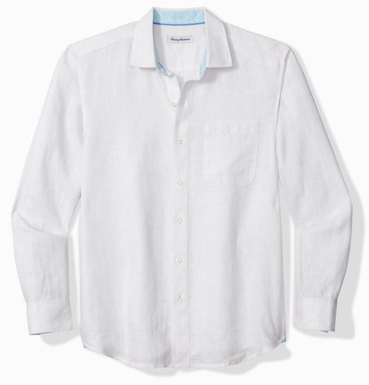 Paradisio Plaid Linen Long-Sleeve Shirt in White by Tommy Bahama