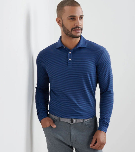 Lyons Stripe Performance Jersey Long-Sleeve Polo in Navy by Peter Millar