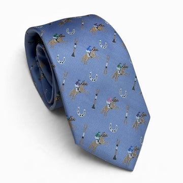 "Riders Up" 100% Silk Neck Tie in Sky Blue by Logan's