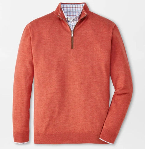 Autumn Crest Suede Trim Quarter-Zip in Burnt Orange by Peter Millar