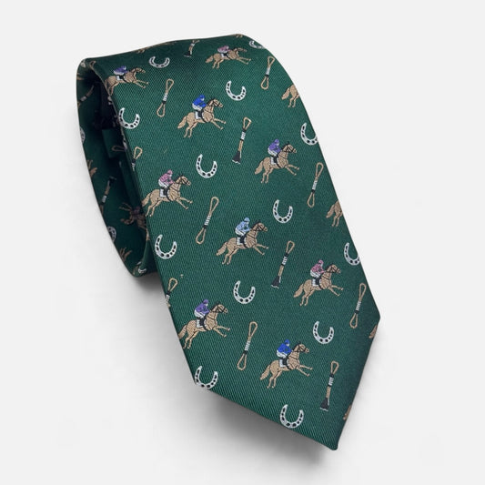 "Riders Up" 100% Silk Neck Tie in Green by Logan's