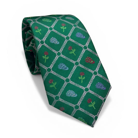 "Roses” 100% Silk Neck Tie in Green by Logan's