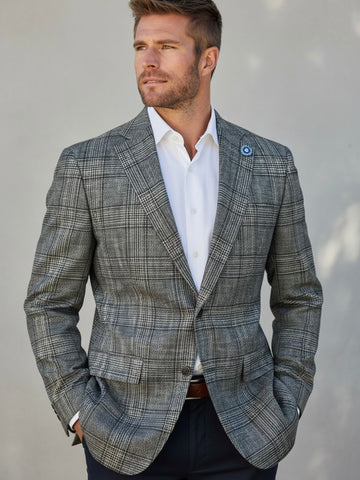 Loro Piana Wool, Silk & Cashmere Blend Plaid Sport Coat in Grey/Black by Hart Schaffner Marx
