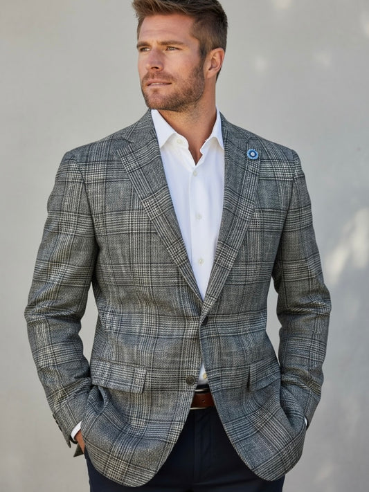 Loro Piana Wool, Silk & Cashmere Blend Plaid Sport Coat in Grey/Black by Hart Schaffner Marx