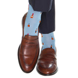 Sky Blue with Black, Burnt Orange and Red Bourbon Bottles Cotton Sock by Dapper Classics