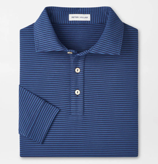 Lyons Stripe Performance Jersey Long-Sleeve Polo in Navy by Peter Millar