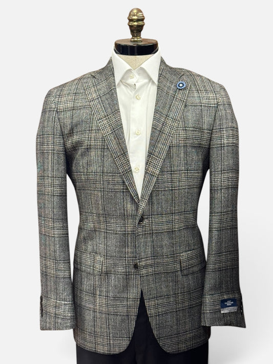 Loro Piana Wool, Silk & Cashmere Blend Plaid Sport Coat in Grey/Black by Hart Schaffner Marx