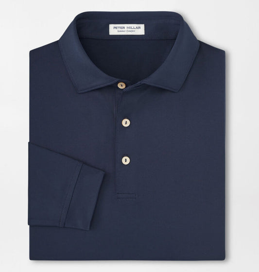 Solid Stretch Jersey Long-Sleeve Polo in Navy by Peter Millar