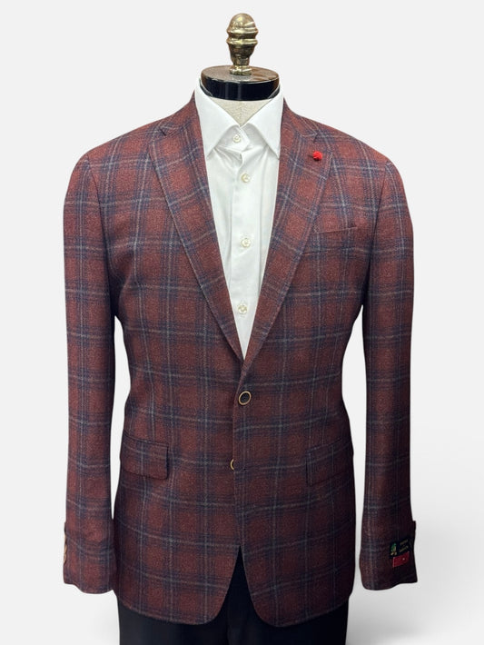 100% Wool Plaid Sport Coat in Rust/Navy by TailoRed