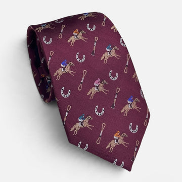 "Riders Up" 100% Silk Neck Tie in Burgundy by Logan's