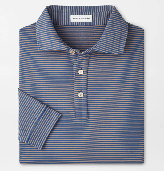 Lyons Stripe Performance Jersey Long-Sleeve Polo in Blue Haze by Peter Millar