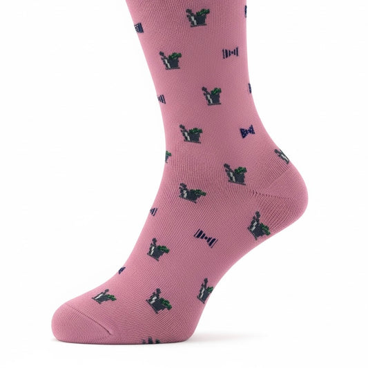 Mint Julep & Bow Tie Mid Calf Socks in Pink by Dapper Classics
