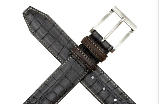 Bill Alligator Grain Leather Belt in Midnight by Martin Dingman