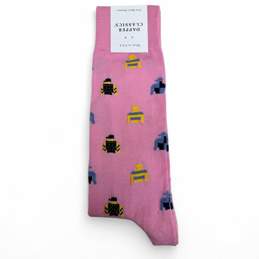 Jockey Silks Mid Calf Socks in Pink by Dapper Classics