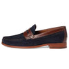 Baldwin Penny Loafer in Navy Waxed English Suede/Brown Full Grain Leather by Johnston & Murphy