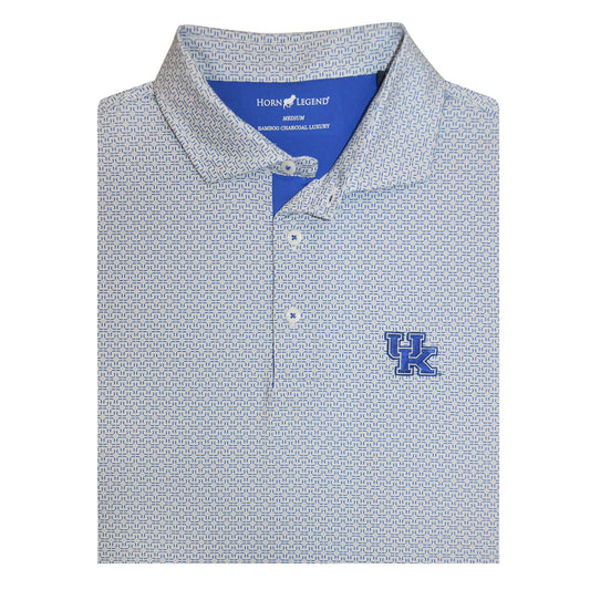 University of Kentucky Performance Aztec Polo in White/Grey/Blue by Horn Legend