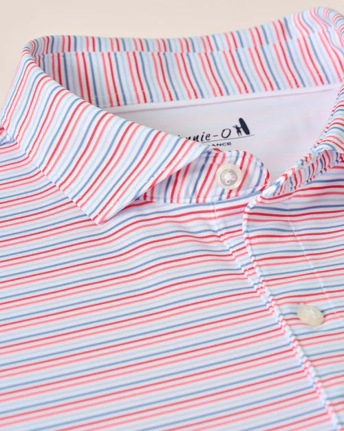 Kamdon Stripe Performance Jersey Polo in Lobster by Johnnie-O