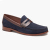 Baldwin Penny Loafer in Navy Waxed English Suede/Brown Full Grain Leather by Johnston & Murphy