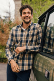 City Flannel Dress Shirt in Khaki William Plaid by Mizzen+Main