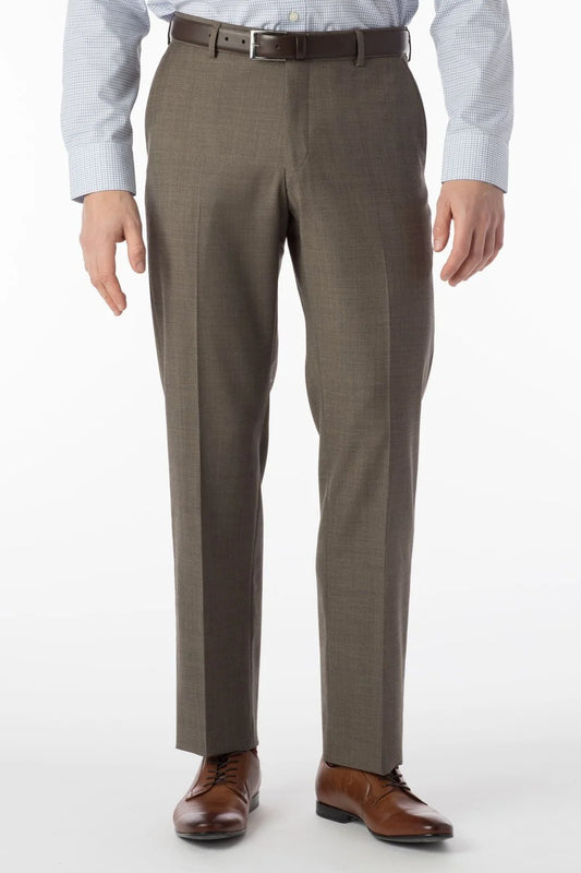 Super 110's Sharkskin Flat Front Dunhill Dress Pant in Light Brown by Ballin