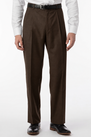 Super 110's Sharkskin Pleated Manchester Dress Pant in Chestnut by Ballin