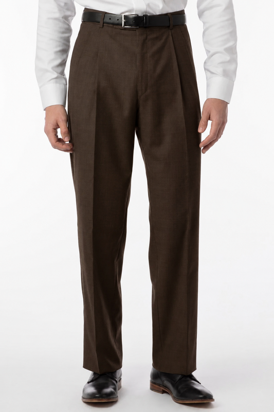 Super 110's Sharkskin Pleated Manchester Dress Pant in Chestnut by Ballin
