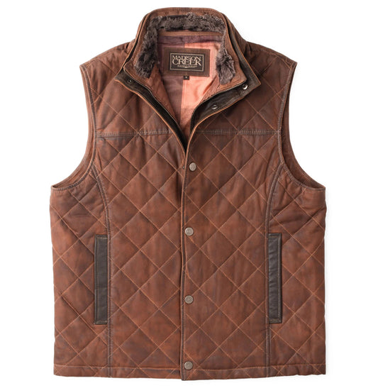 Beaver Creek Waxed Goat Suede Vest in Bourbon by Madison Creek Outfitters