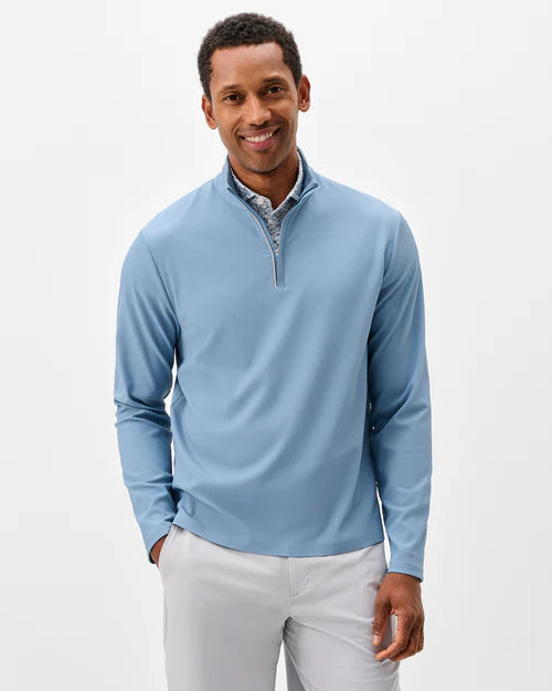 Hoppin Ribbed Knit Performance 1/4 Zip Pullover in Carbon Fiber by Johnnie-O